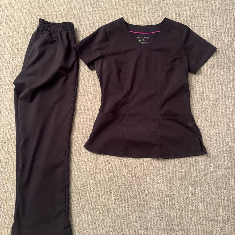 Women’s Gray Scrubs Set Purple Label Healing Hands Size Small